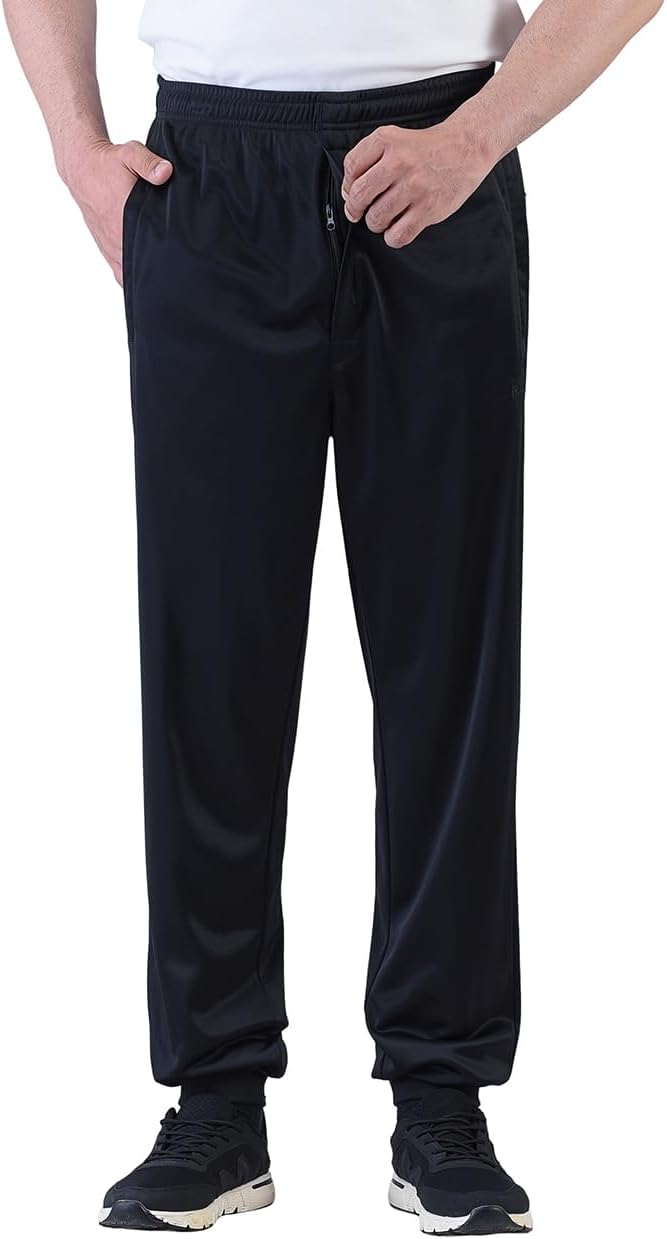 Men's Soft Brushed Athletic Joggers Pants, Zipper Fly Secure Zip Pockets, Ribbed Cuffs Sweatpants