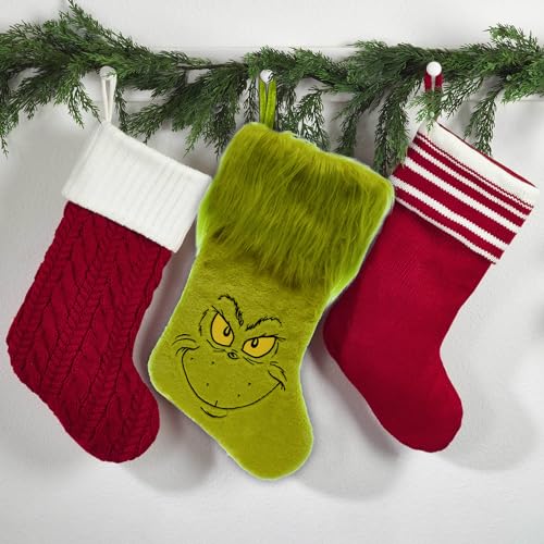 WondaPop How The Grinch Stole Christmas: Meias de Natal com aplicação de rosto peludo de 50 cm, supo