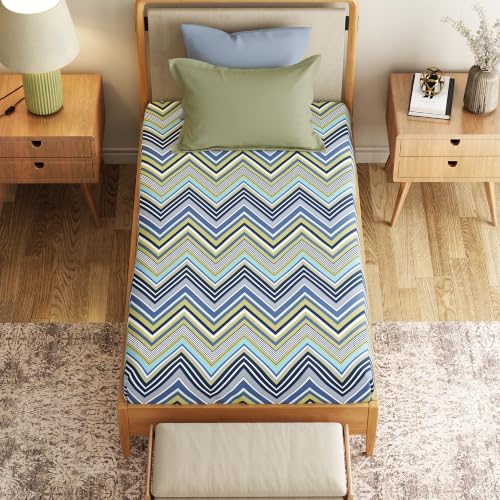 Image of Mytrident Bedsheet for Single Bed Cotton | 60 inch x 90 inch | Wave Blues | 120 TC Single Bedsheet with Pillow Cover| Soft and Breathable | Everyday Collection