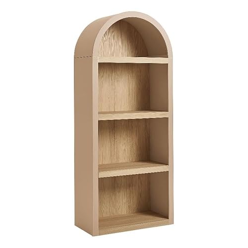 Caleb Arched Bookcase with 4-Tier Open Shelves in Tan -