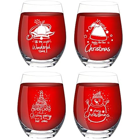 Christmas Stemless Wine Glasses Set of 4, 15 oz Funny Wine Glasses, Xmas Holiday Party Gifts Cover