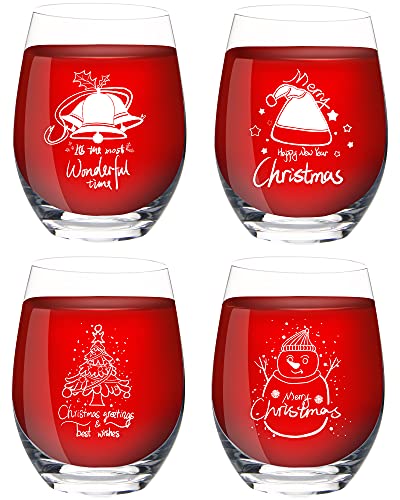 Weingläser-Set, 4 Stück, 425 ml, lustige Weingläser, Weihnachtsfeiertag, Party, Geschenke für Männer, Frauen, Freunde Cover