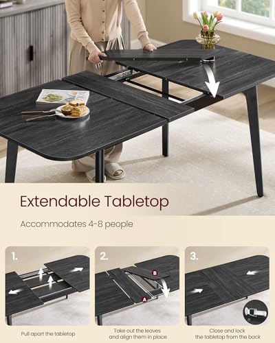Image of VASAGLE MAEZO Collection - Extendable Dining Table for 4 /6 /8, Kitchen Table with Tapered Legs, Curved Transitions, for Dining Room, Kitchen, Home Office, Charcoal Gray UKDT090B01V1