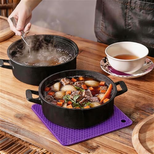 Image of Silicone Trivet Mats,Heat Resistant Pot Holders, Multipurpose Non-Slip Hot Pads for Kitchen Potholders, Hot Dishers, Jar Opener, Spoon Holder, Food Grade Silicone(Purple Size Square 7.1''x7.1'')