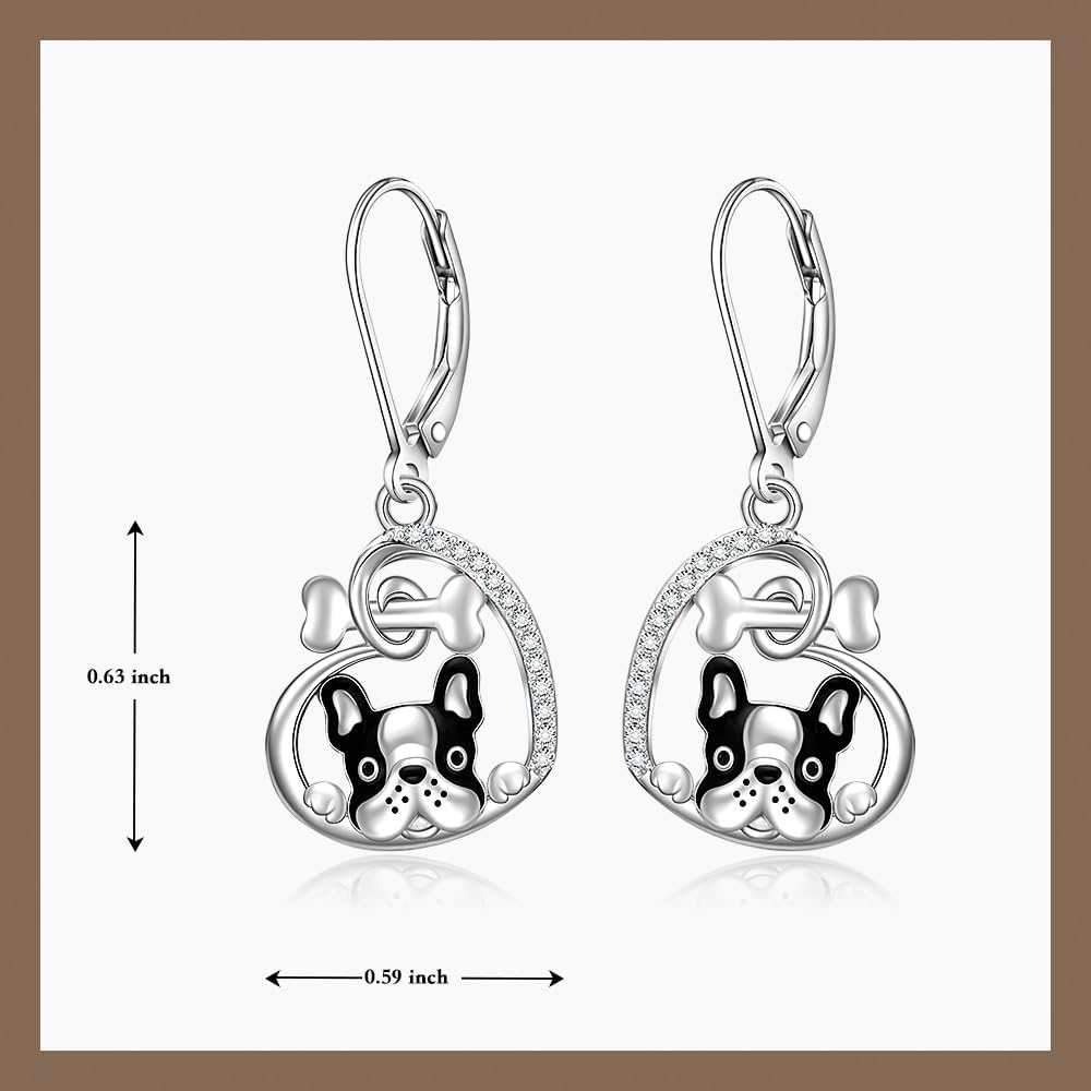 French Bulldog Earrings Puppy Dog Earrings for Women Sterling Silver Boston Terrier Heart Dog Dangle Cute Jewelry Mothers Day Christmas Valentine's day Frenchton Gifts - Image 2