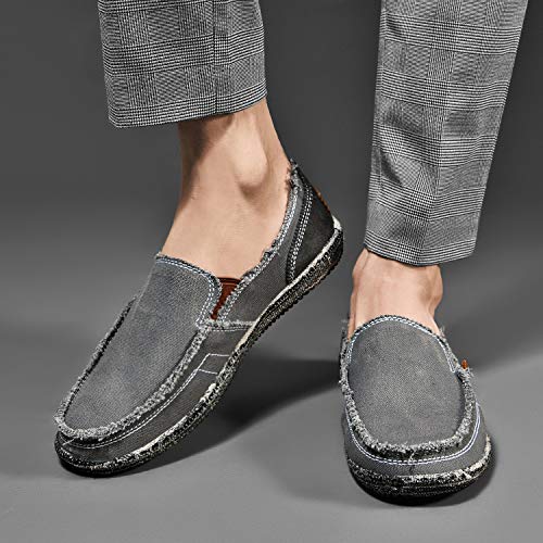 Image of CASMAG Men's Casual Cloth Shoes Canvas Slip on Loafers Vintage Boat Shoes