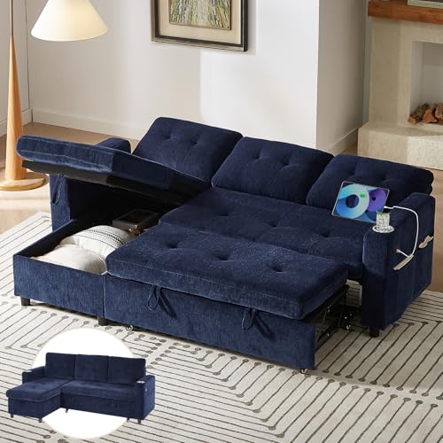 ONBRILL Sleeper Sofa,Pull Out Couch Bed with Storage Chaise,L Shaped