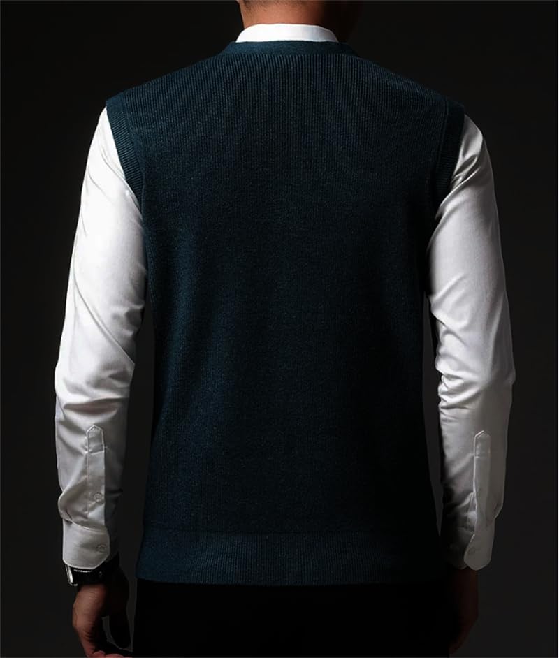 Dninmim Men's Knit Cardigan Sleeveless Tank Solid V-Neck Patchwork Button Business Casual Warm Vest Sweater3