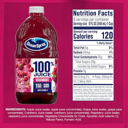 Image of Ocean Spray 100% Juice Cranberry Raspberry Juice Blend, 64 Fl Oz Bottle
