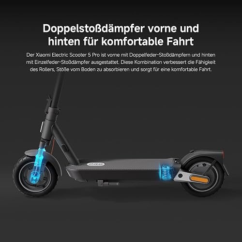Xiaomi 5 Pro E-Scooter mit Straßenzulassung (max. 20km/h, bis zu 60km Reichweite & 22% Steigung, Federung vorne, 10" Luftreifen, Blinker, Dual-Bremssystem, Traktionskontroll-System, App) - 2