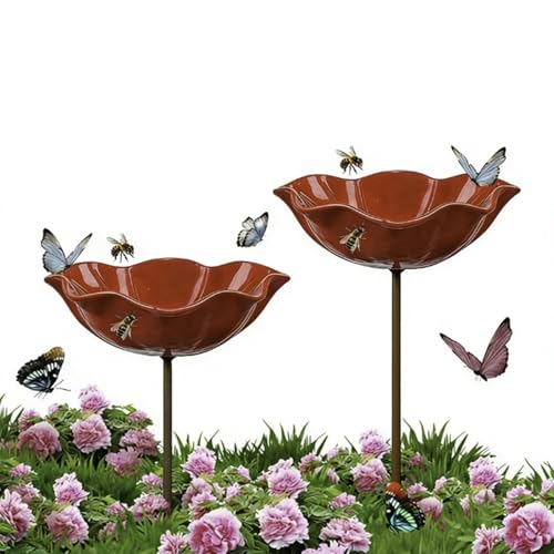 2 Stück Bienentränke Blumes Für Den Garten Bienenbäder Für Den Garten Dekorative Metall Gartenstecker Insektentränke Gartens Für Bienens Schmetterlingstränke Vogeltränke Futterschale Für Rasen
