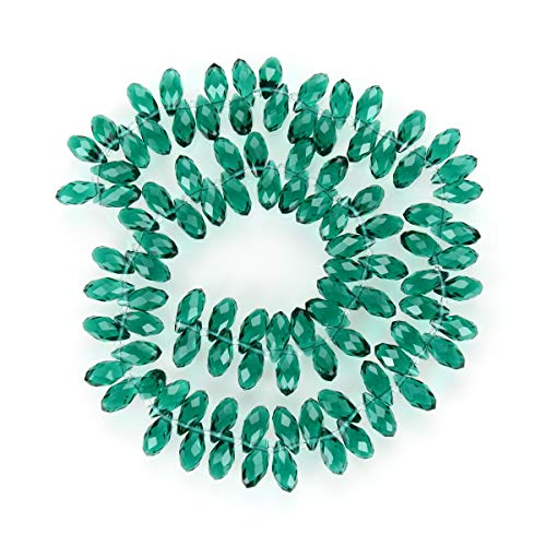 2 Strands Czech 12mm Faceted Teardrop Briolette Crystal Glass Loose Beads Pendant Drop Spacer Bulk Emerald Green (186-190pcs) for DIY Jewelry Making CCT2-24