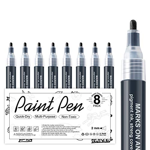 Black Acrylic Paint Pens - 8Pack Black Paint Markers, Acrylic Paint Pens for Rock Painting, Stone, Wood, Canvas, Glass, Metallic, Ceramic, Graffiti, Paper, Drawing, Water-Based Acrylic Paint Sets
