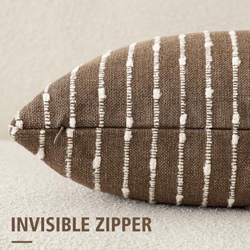Image of Foindtower Pack of 2 Decorative Jacquard Boucle Throw Pillow Covers Accent Textured Striped Pillowcases Cozy Modern Cushion for Couch Sofa Bedroom Living Room Home Decor 18x18 Inch Brown
