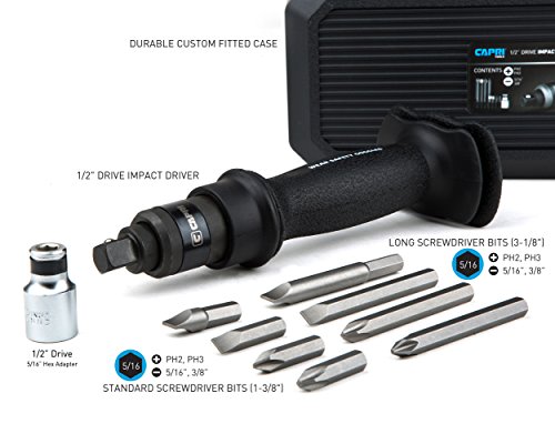 Capri Tools Premium Impact Driver Set, Manual Reversible, For Brake Caliper Screws, 1/2" Drive, Screwdriver #TOP1