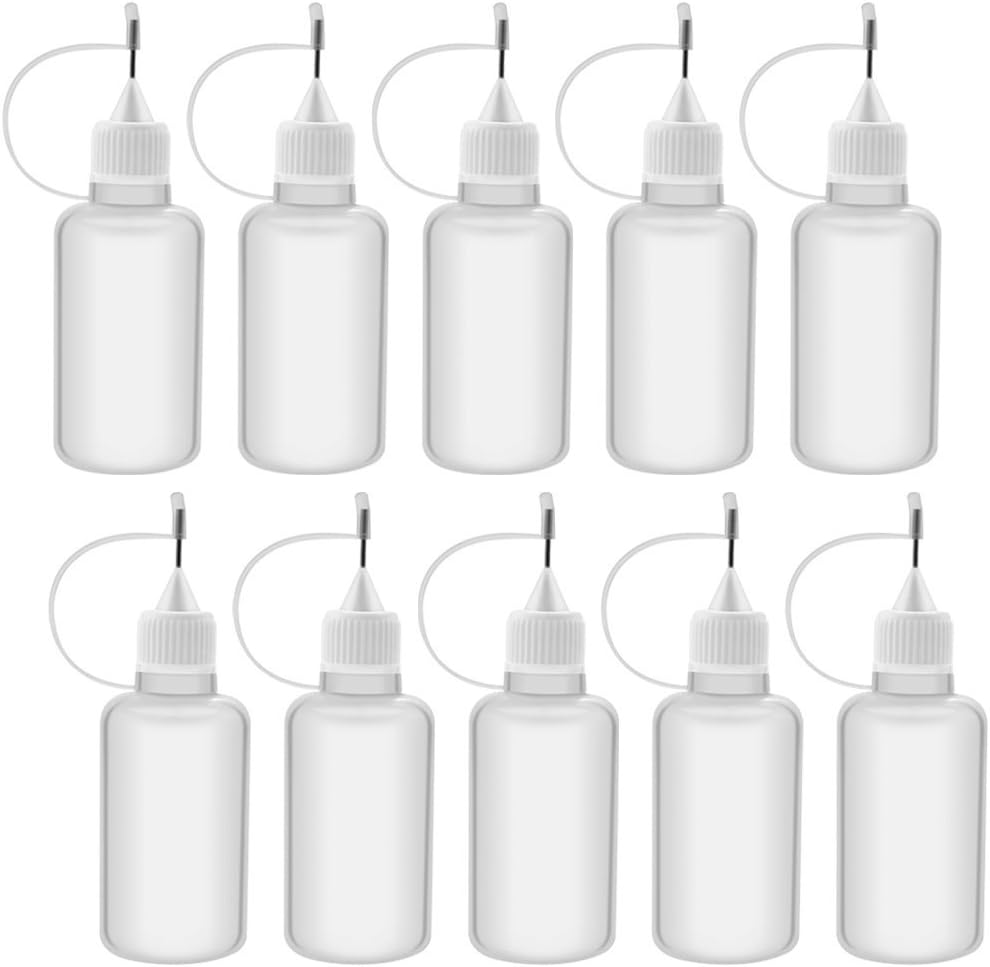 10 Pcs 1 Ounce/30ml Needle Tip Glue Bottle Applicator Precision Bottle Needle Bottle Squeeze Bottle for Liquids and DIY Quilling Tool (10pcs)