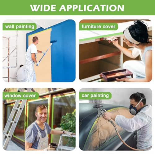 CALIDAKA 2Rolls Pre-Taped Masking Paper for Painting 24 inch x 50 feet Tape and Drape Painters Paper,Automotive Paint Masking Paper,Paint Adhesive Protective Paper Roll for Covering Skirting,Cars
