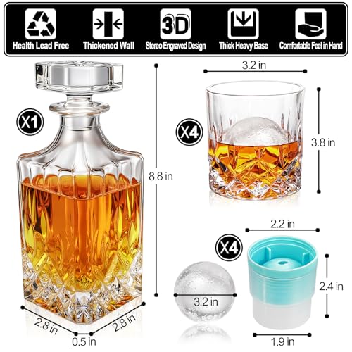 Whiskey Decanter Set for Men, 4*Crystal Whiskey Glasses(Get 4 Silicone Ice Mold Free), Lead-Free Decanter Set for Whiskey, Bourbon, Scotch, Anniversary Christmas Gifts for Dad, Husband, Whiskey Lovers by QUMMFA - Used condition - Image 6
