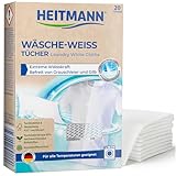 HEITMANN Wäsche-Weiß Tücher | Effektive Wäschepflege für weiße Textilien | Entfernt Grauschleier & Vergilbung ohne Bleichmittel | Ideal für strahlend weiße Wäsche | 20 Tücher für alle Stoffe