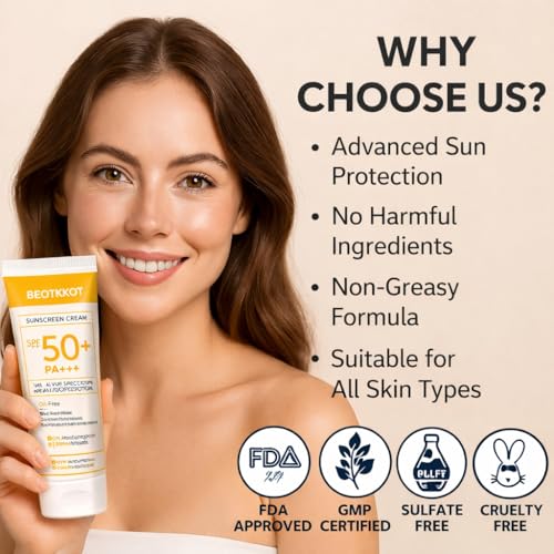 Image of Sunscreen SPF 50+ PA++++ | Broad Spectrum UVA /UVB Protection | Oil-Free, Non-Comedogenic | Lightweight Daily Face Sunscreen for Men & Women | No White Cast | 100ml