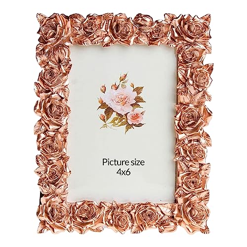 Image of Art Street Elegant Golden Rose Design Resin Vintage Table Photo Frame, 4x6 Inch Photo, Decorative Frames Perfect for Home Decor, Unique Gift Idea, Birthday, Wedding, Return Gift - Royal Pink Gold