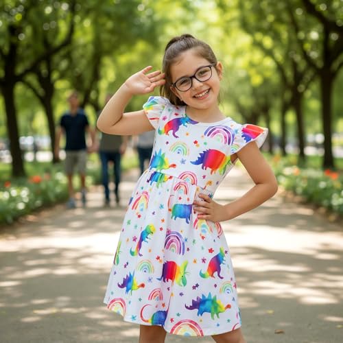 Image of Toddler Little Girls Casual Dresses Short Sleeve Crew Neck Graphic Cartoon Dress for 2-8 Years