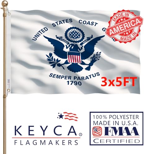 KEYCA US Coast Guard USCG Flag 3x5 FT 100% Made in The USA-Heavy Duty Vibrant Colors Double Sided United States Coast Guard Flag with 2 Brass Grommets for Home/Company/Indoor Outdoor Decoration