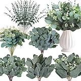 WONICE 120 Pcs 6 Kinds Mixed Eucalyptus Leaves Stems Bulk Artificial Silver Dollar Eucalyptus Leaves Picks Dried Eucalyptus Bundle Faux Spray for Wedding Vase Bouquet Floral Arrangement Decor