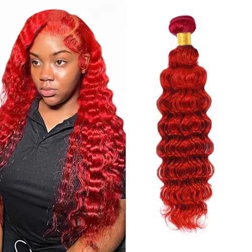 Wine Red Bundles Human Hair Deep Wave Bundles 26 Inch Unprocessed Brazilian Virgin Remy Hair Burgundy 1 Bundle Red Deep Curly Human Hair Extensions 50 Gram Per Bundle