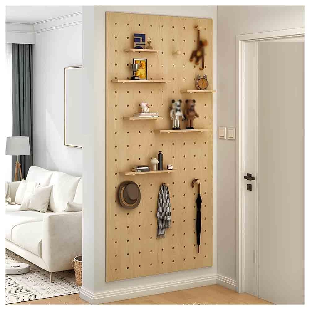 Generisch Lochwand-Organizer-Set – Lochwand aus Holz für Homeoffice und Werkstatt, montierbare Präsentationswand, 40 x 120 cm, Naturfinish, ideal zur Aufbewahrung und Organisation