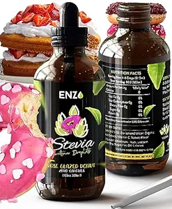 Enzo Liquid Stevia Drops Our Zero Calories Sweetener (4oz - 800 Servings/Bottle) - Rose Glazed Donut - All Natural flavoring with No Artificial Additives & Filler Ingredient