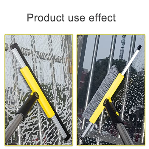 Floor Squeegee Scrubber Shower Squeegee With Grout Brush.14 Squeegee Broom And 55" Stainless Steel Handle For Floor,Glass,Garage,Window,Shower Floor,Bathroom,Kitchen, Wall,Tile (Yellow) #TOP5