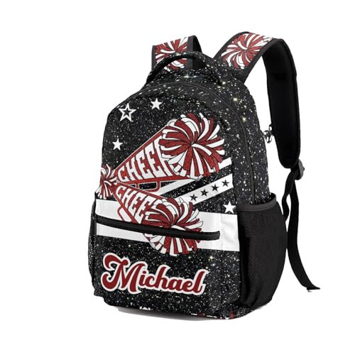 Daypack for Boys Girls Custom Cheerleader Red Maroon Black Glitter Print Student Backpack Teens College Bookbag Personalized Name Bag Gifts2