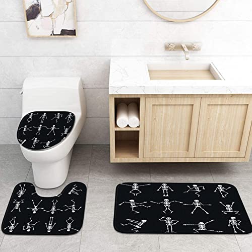 4 Piece Shower Curtain Sets, With 12 Hooks, Skeleton Dance Funny Dancing Halloween With Non-Slip Rugs, Toilet Lid Cover And Bath Mat, Durable And Waterproof, For Bathroom Decor Set, 72" X 72" #TOP4