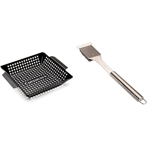 Cuisinart CNW-328 Non Stick 11-Inch, 11 x 11, Grill Wok, 11" x 11" & CCB-5014 BBQ Grill Cleaning Brush and Scraper, 16.5", Stainless Steel, 16. 5"