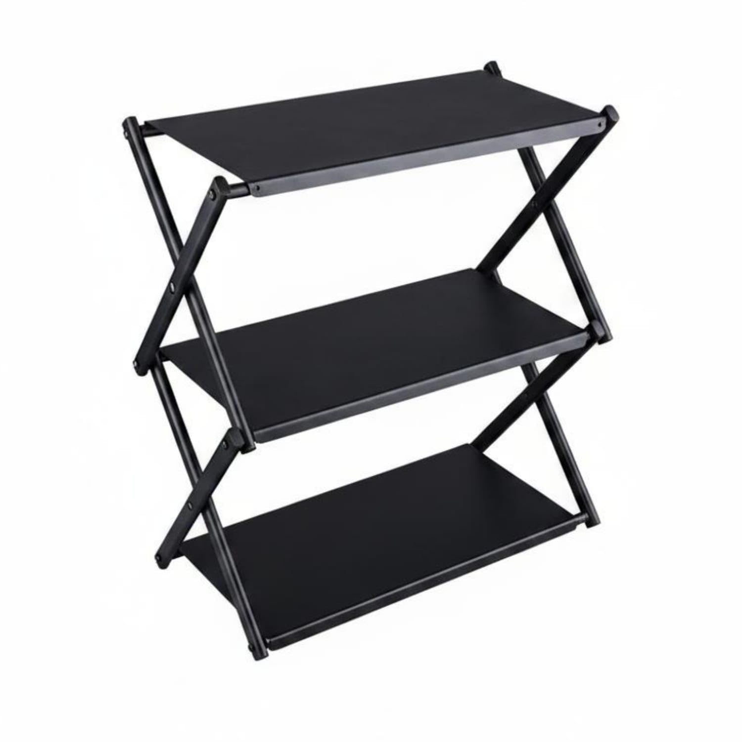 Carbon Steel 3 Tier Folding Shelf Black Three-Tier Storage Rack Easy to Carry Compact Folding Rack, Black|Storage Deck Boxes|Home & Garden-image-45
