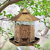 Hanging Wild Bird Feeder Gazebo Birdfeeder Outside Decoration, Perfect for Attracting Birds on Outdoor Garden Yard for Bird Lover Kids, 2.6lb Capacity Hexagon Shaped with Roof Avoid Weather and Water