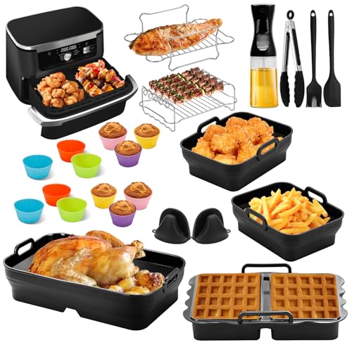 Heißluftfritteuse Zubehör Silikoneinsatz für Ninja Foodi AF500 & FlexDrawer AF500EU 10 4L & COSORI Dual Blaze TwinFry 10L Wiederverwendbare Airfryer Silikonform BPA-frei Airfryer Einsatz Set