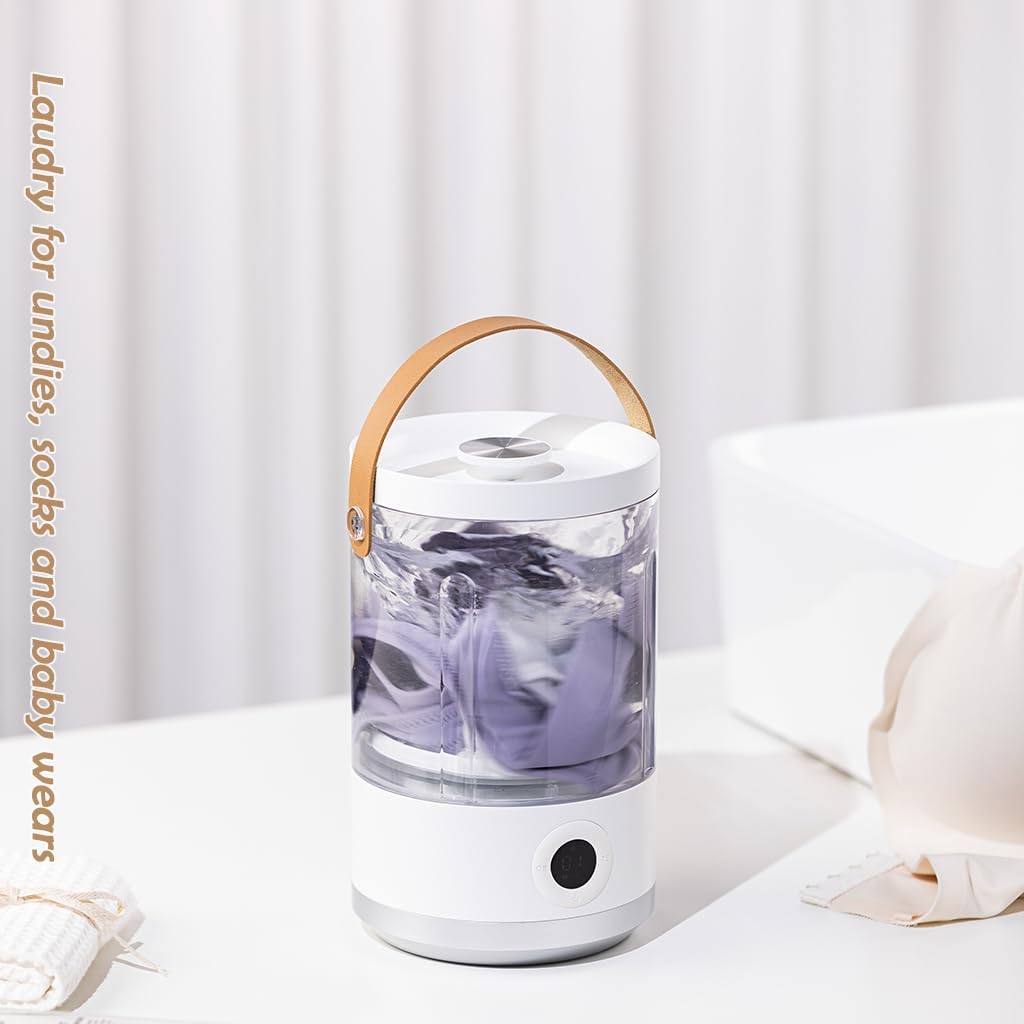 Portable Laudry Washer Wireless Rechargeable mini washing machine 1.2L for undies socks Compact design Lightweight easy to carry and organize Quiet and Low power consumption (White)