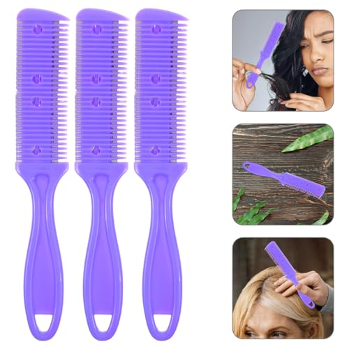 Peine cortador de cabello doble con cuchilla y mango púrpura miniatura 6