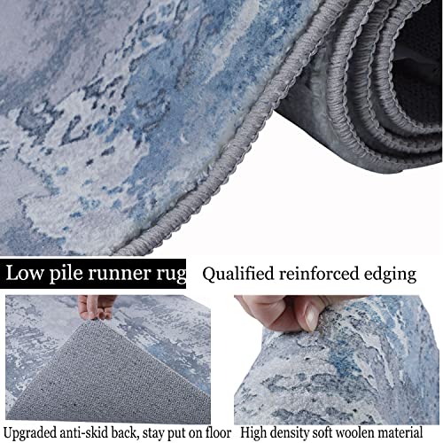 Famibay 2X8 Runners For Hallways With Rubber Backing Upgraded Non Slip Modern Abstract Washable Runner Rug Soft Fluffy Low Pile Carpet Floor Runners For Hallways Foyer Kitchen Entryway(Blue And Grey) #TOP3