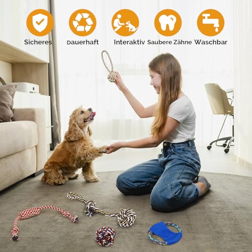Wodondog Hundekauspielzeug,welpenspielzeug,8 Stück Spielzeugset für Welpen,Tauziehen Plüschhundespielzeug, Natürlicher Baumwolle & Ungiftig, Lindern Sie Stress und Langeweile
