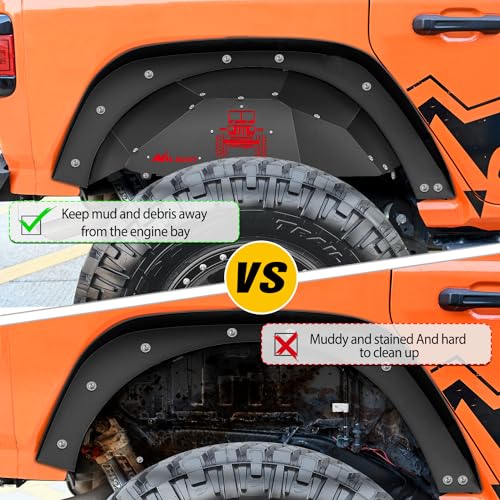 Image of Nilight Rear Inner Fender Liners Steel Wheel Cover Fit for Jeep Wrangler JL JLU 2 /4 Doors 2018 2019 2020 2021 2022 2023 2024 2025 Bolt-on Style Fender Flares Splash Guards