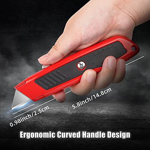 Image of DIYSELF 2 Pack Box Cutter Retractable, Box Opener Tool Exacto Knife, Razor Knife Blade, Aluminum Alloy and Non-slip Rubber Handle, Heavy Duty Utility Knife for Carton, Cardboard and Box (Red)