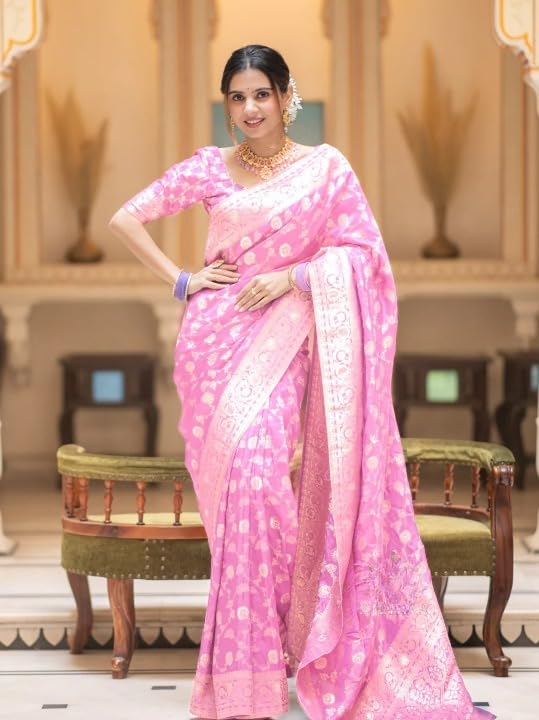 Image of Flosive Women's Soft Kangivaram Silk Saree With Copper Zari Weaving With Boluse