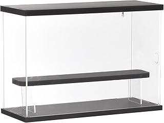 MECCANIXITY Clear Acrylic Display Case with LED Light 1 Tier Dustproof Showcase Assemble Cube Display Boxes Stand for Collectibles, Action Figures (12.6x4.92x8.86) Black