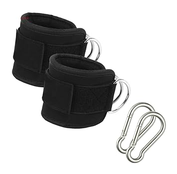 Ankle Strap for Gym Cable Machine (Pair)- Heavy D Ring Padded Ankle Band for Gym Workout | Cuff Attachment Kickbacks Leg Extensions Glutes Exercises for Men and Women (Black with Hook)