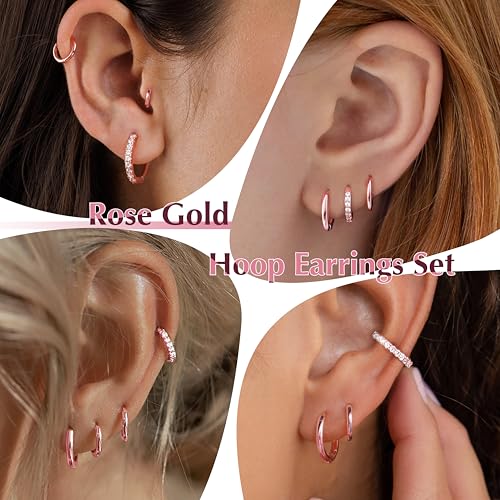 Image of Small Gold Huggie Hoop Earrings Set for Women Men Hypoallergenic 14K Plated Stack Cartilage Earrings, Sterling Silver Multiple Piercing Lightweight Mini Thin Cute Dainty Trendy Jewelry Gifts for Women