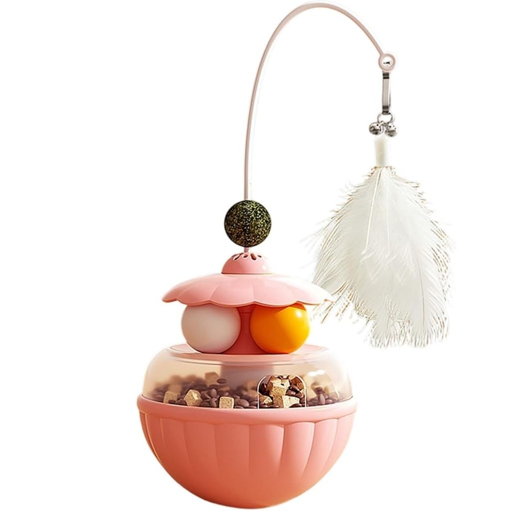 Juguetes for Gatos interactivos con vaso con fugas de comida y pluma calmante