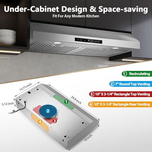 Zomagas Range Hood 30 inch Under Cabinet, 800 CFM Stainless Steel Range Hood with Gesture and Touch Control, kitchen hood with Carbon Filter, 3 Fan Speed, Ducted/Ductless Convertible — view 5